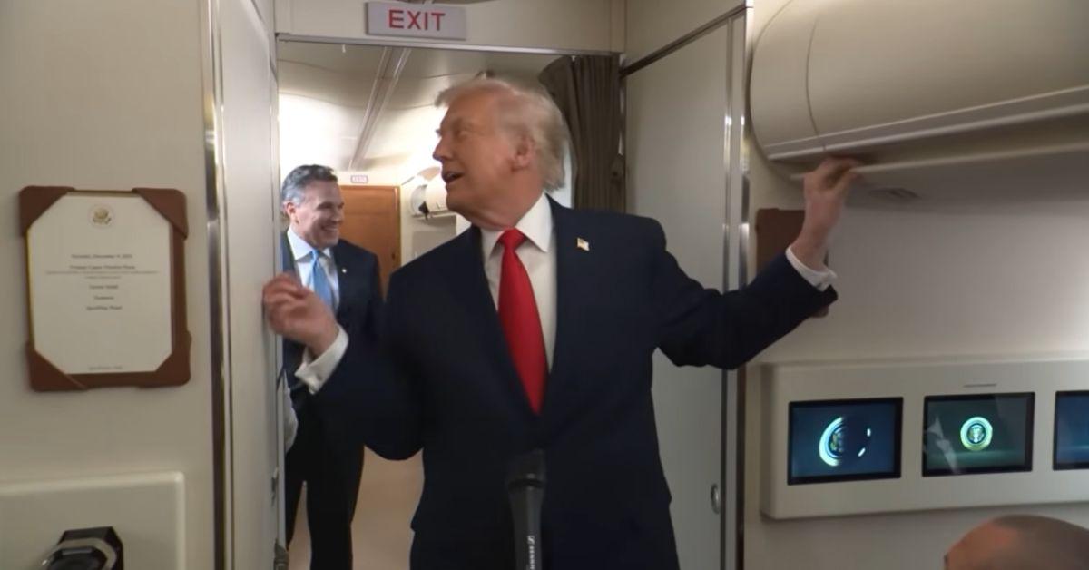 image of Donald Trump got hit by a bathroom door during an interview.