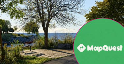 Composite photo of Lake Ontario and the MapQuest logo.