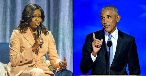 Photo of Michelle Obama; picture of Barack Obama.