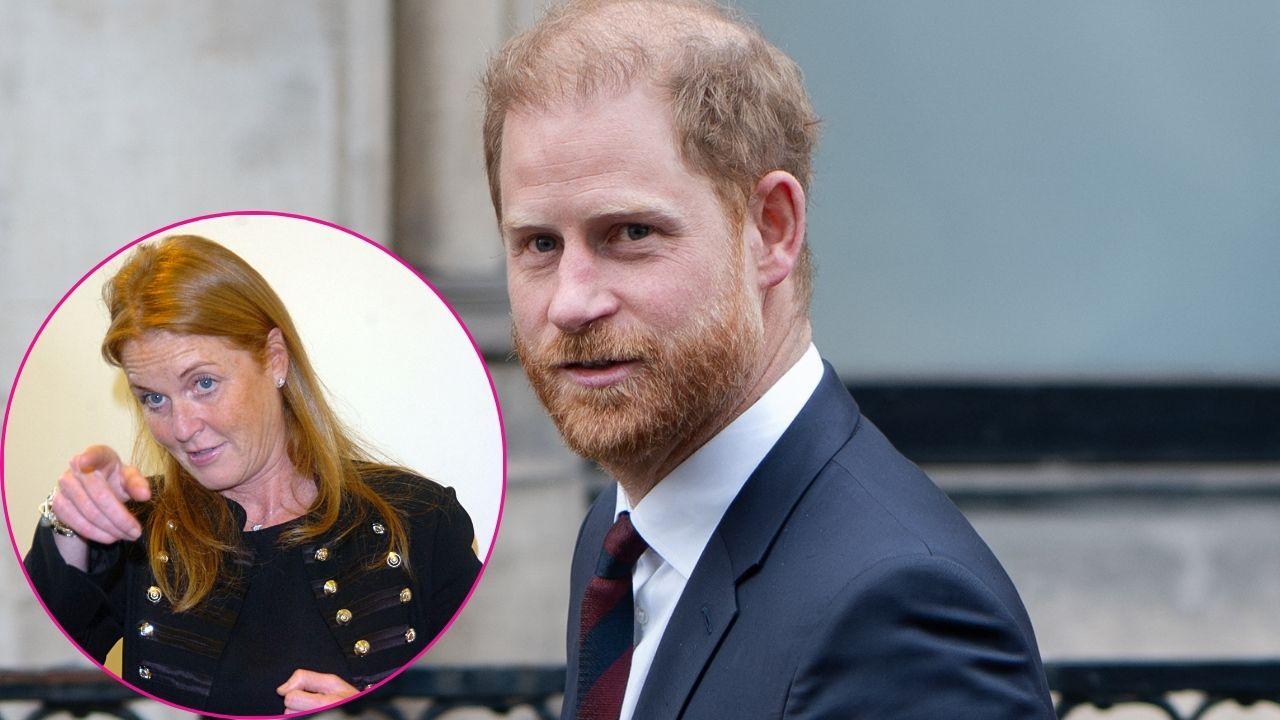 Split photo of Sarah Ferguson and Prince Harry.