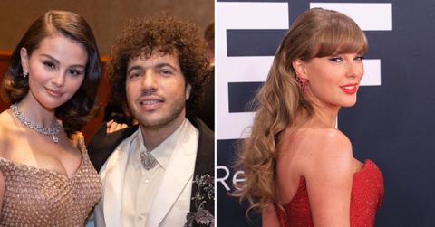 Composite photo of Selena Gomez. Benny Blanco and Taylor Swift.