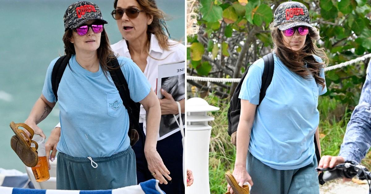 drew barrymore make up free beach day miami pp