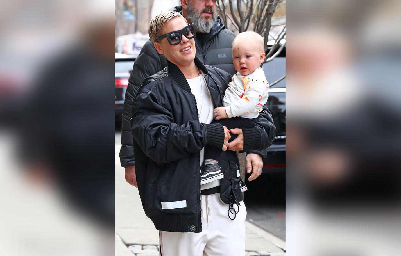 Pink steps out with her baby son Jameson Moon Hart in NYC