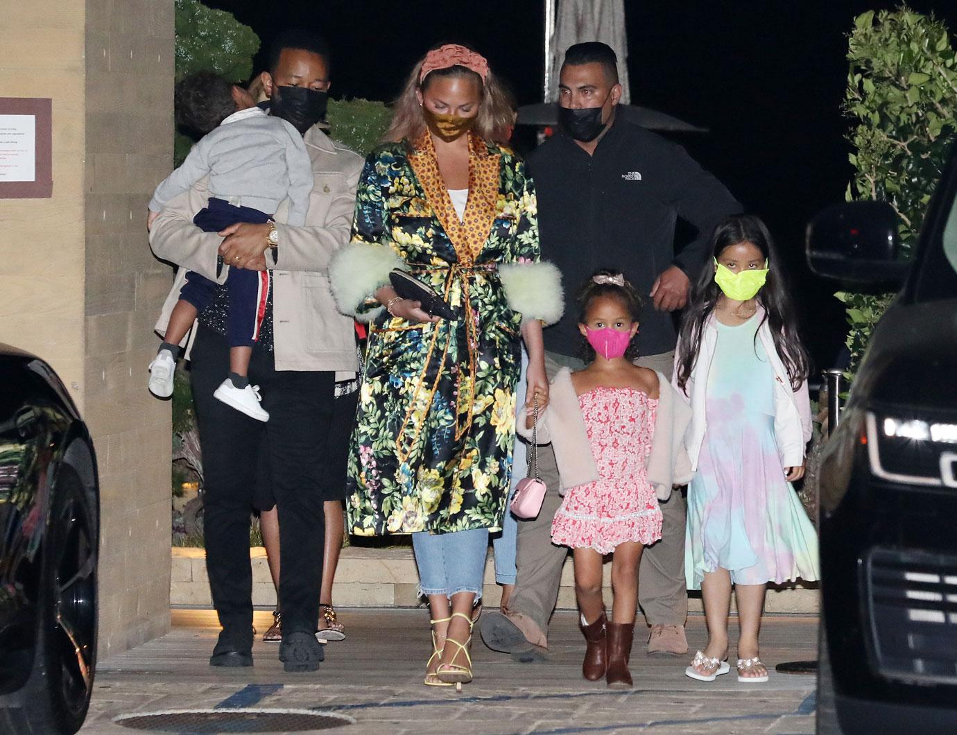 chrissy teigen and john legend along with their two children grab dinner at nobu malibu mh