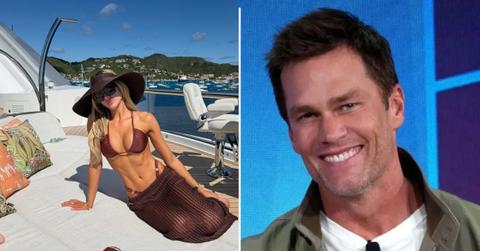 image split of alix Earle and tom Brady