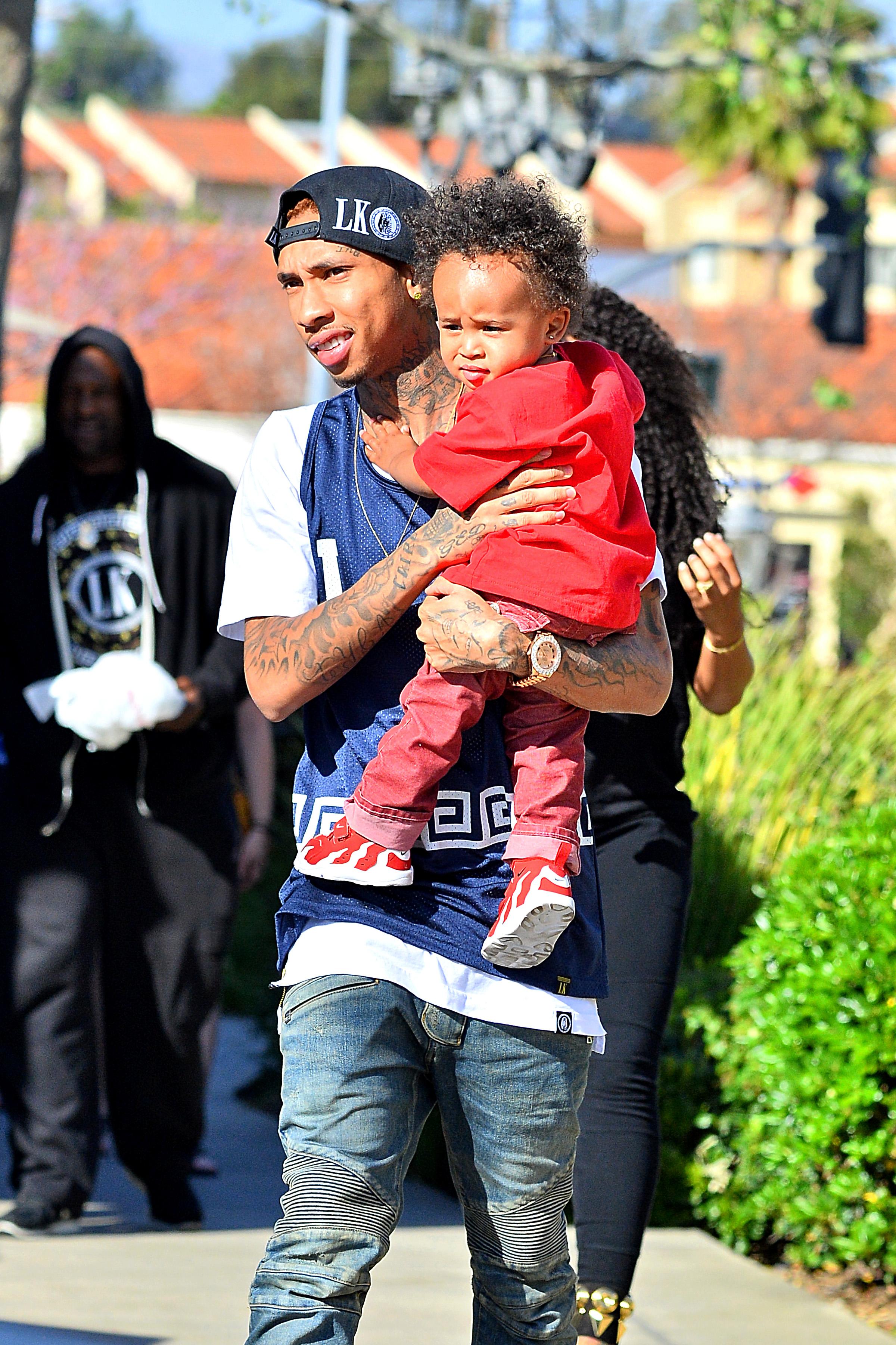 Rapper Tyga and Blac Chyna spotted out with their son King Cairo in Calabasas, CA