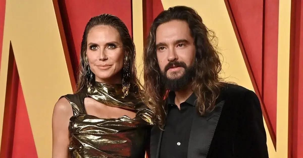 heidi klum turns heads gown husband tom kaulitz  golden globes photos