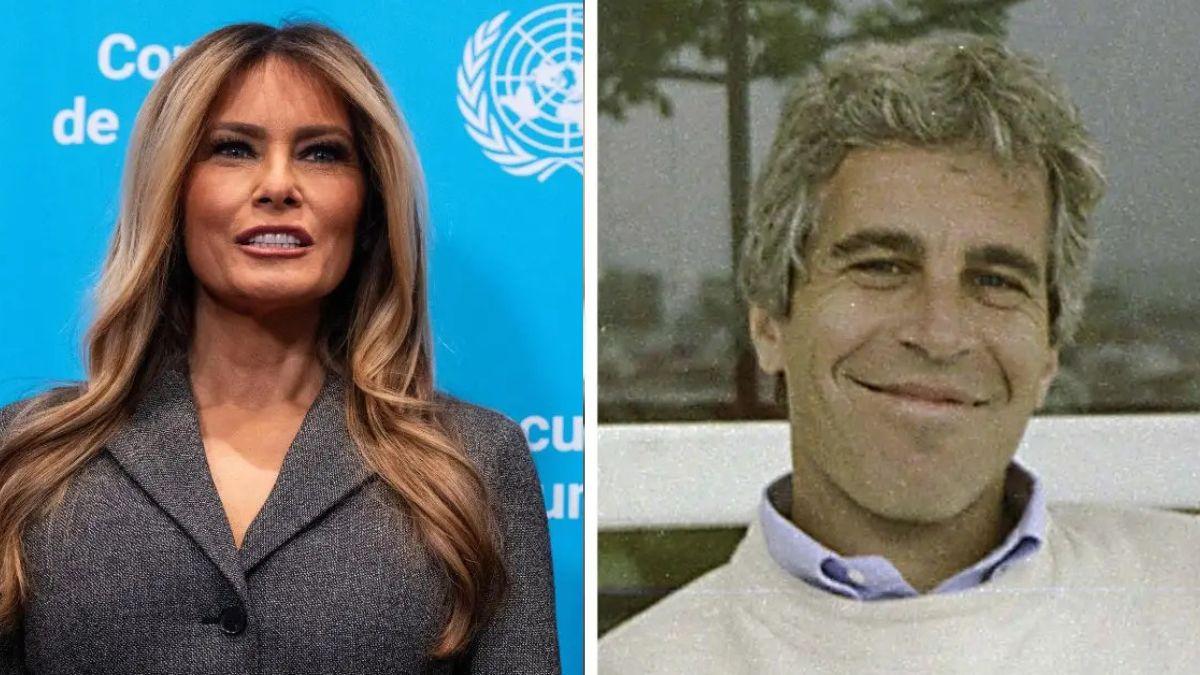 Split photo of Melania Trump and Jeffrey Epstein