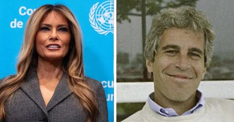 Split photo of Melania Trump and Jeffrey Epstein