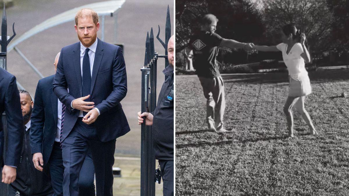image of prince harry and split of harry and meghan
