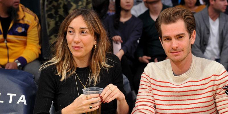 Andrew Garfield and a friend sit courtside for Lakers Hawks Game