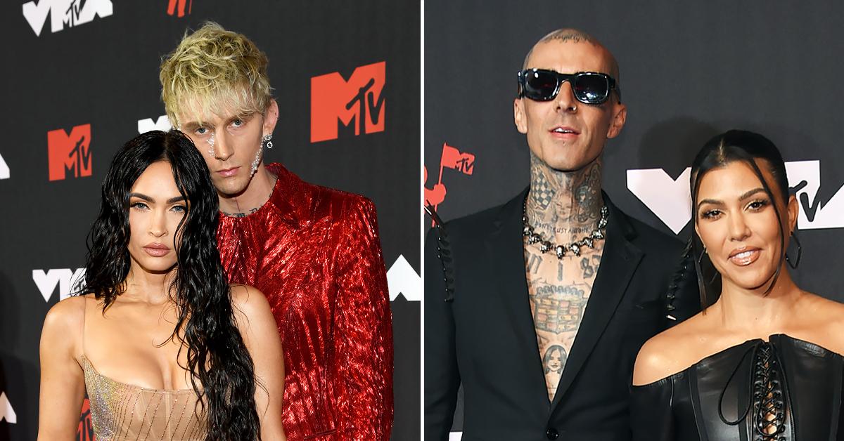 megan fox and kourtney kardashian call machine gun kelly and travis barker their future baby daddies at vmas