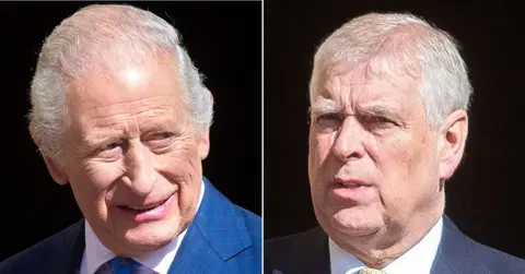 Split photo of King Charles and ex-Prince Andrew