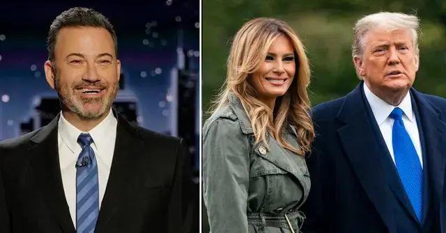 Split photo of Jimmy Kimmel and Donald and Melania Trump.