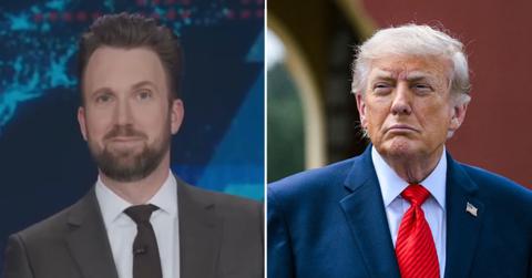 Photo of Jordan Klepper and Donald Trump.