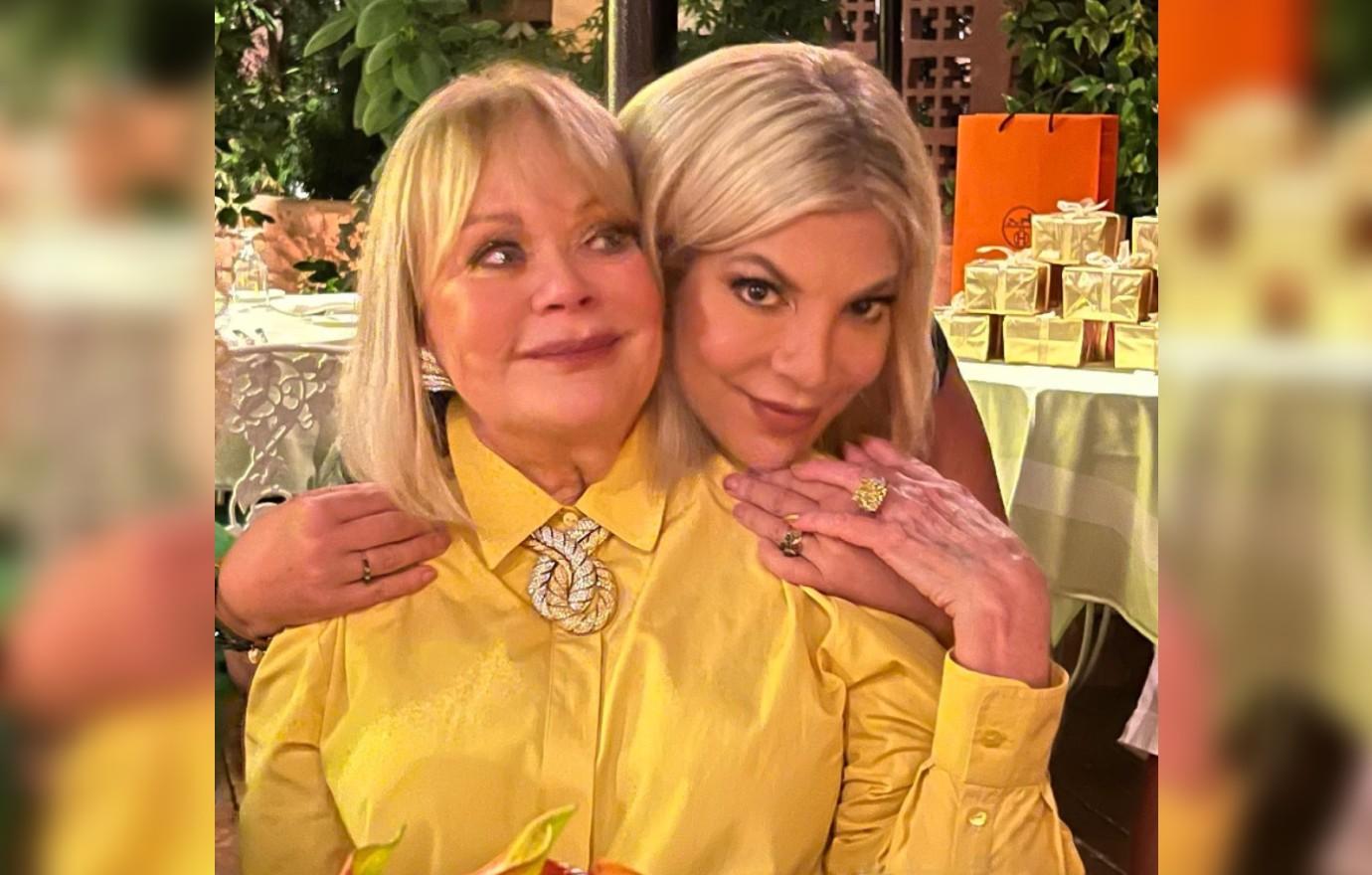 tori spelling reunites brother mom birthday