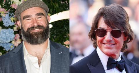 Split image of Jason Kelce and Tom Cruise.