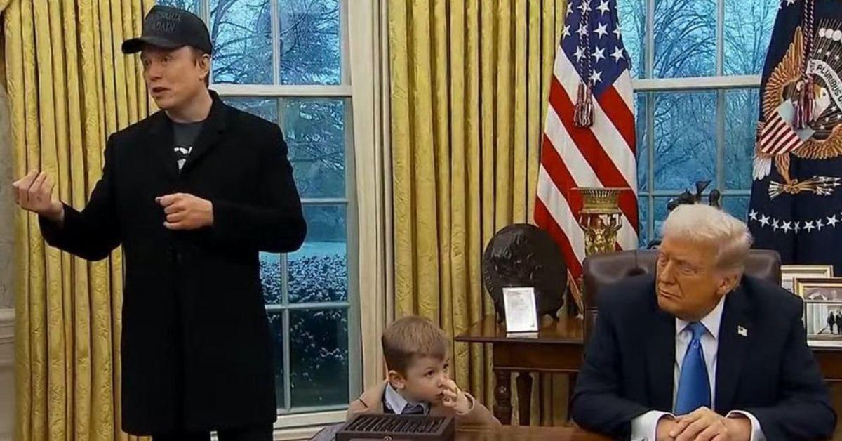 donald trump pathetic babysitting elon musk son oval office