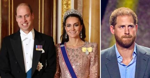 Photo of Prince William with Kate Middleton and a picture of Prince Harry
