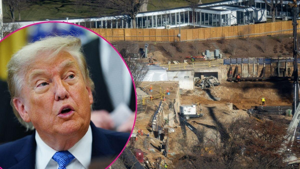 Composite photo of Donald Trump and construction at the White House.