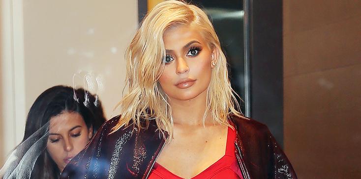 Kylie Jenner out and about in a sizzling red mini skirt and new platinum blonde hair in New York