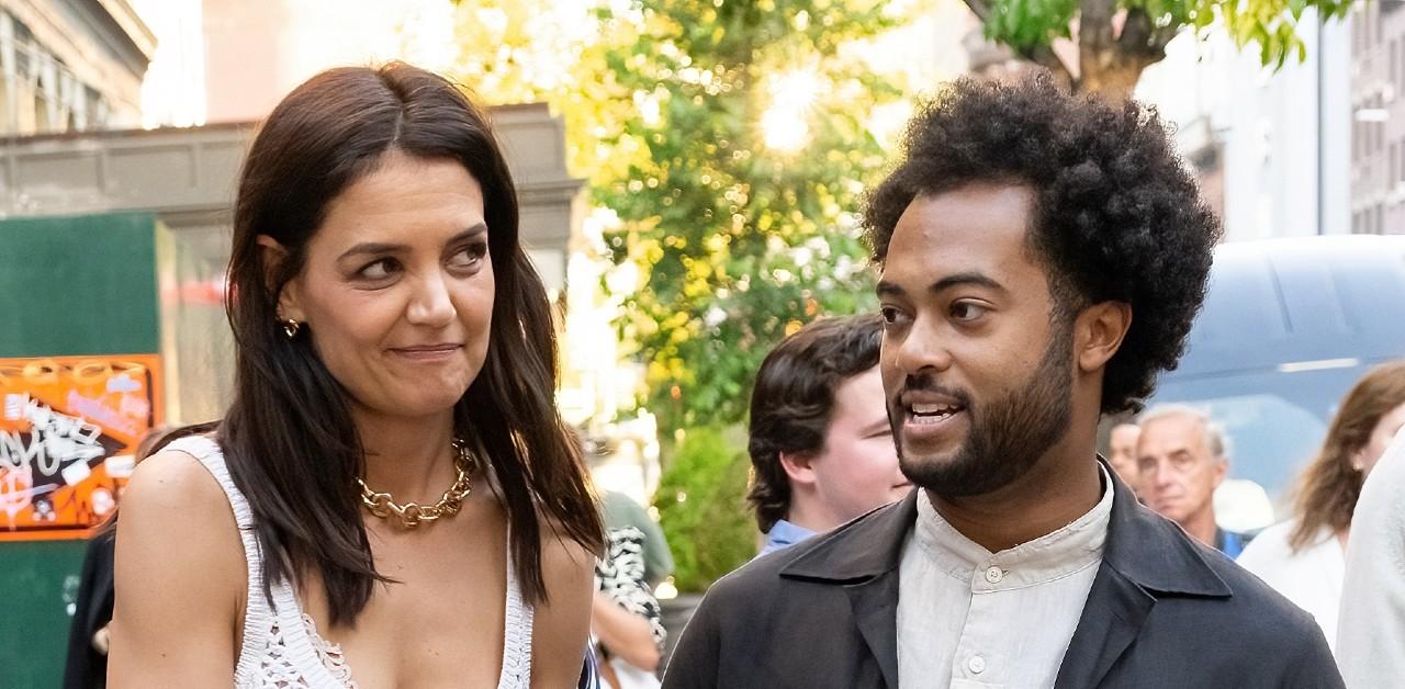 Katie Holmes, 43, sparks pregnancy rumors while posing on the red carpet  with boyfriend Bobby Wooten III at 'Alone Together' premiere at