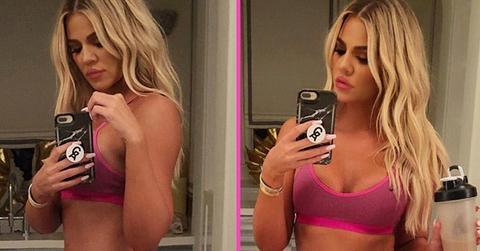 Khloe kardashian shows body off pink workout clothes pics