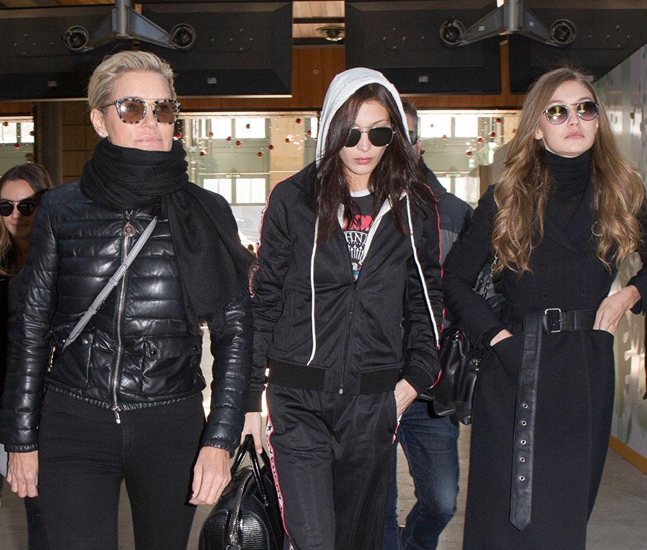 Gigi &amp; Bella Hadid Spotted At Gare du Nord With Their Mother Yolanda