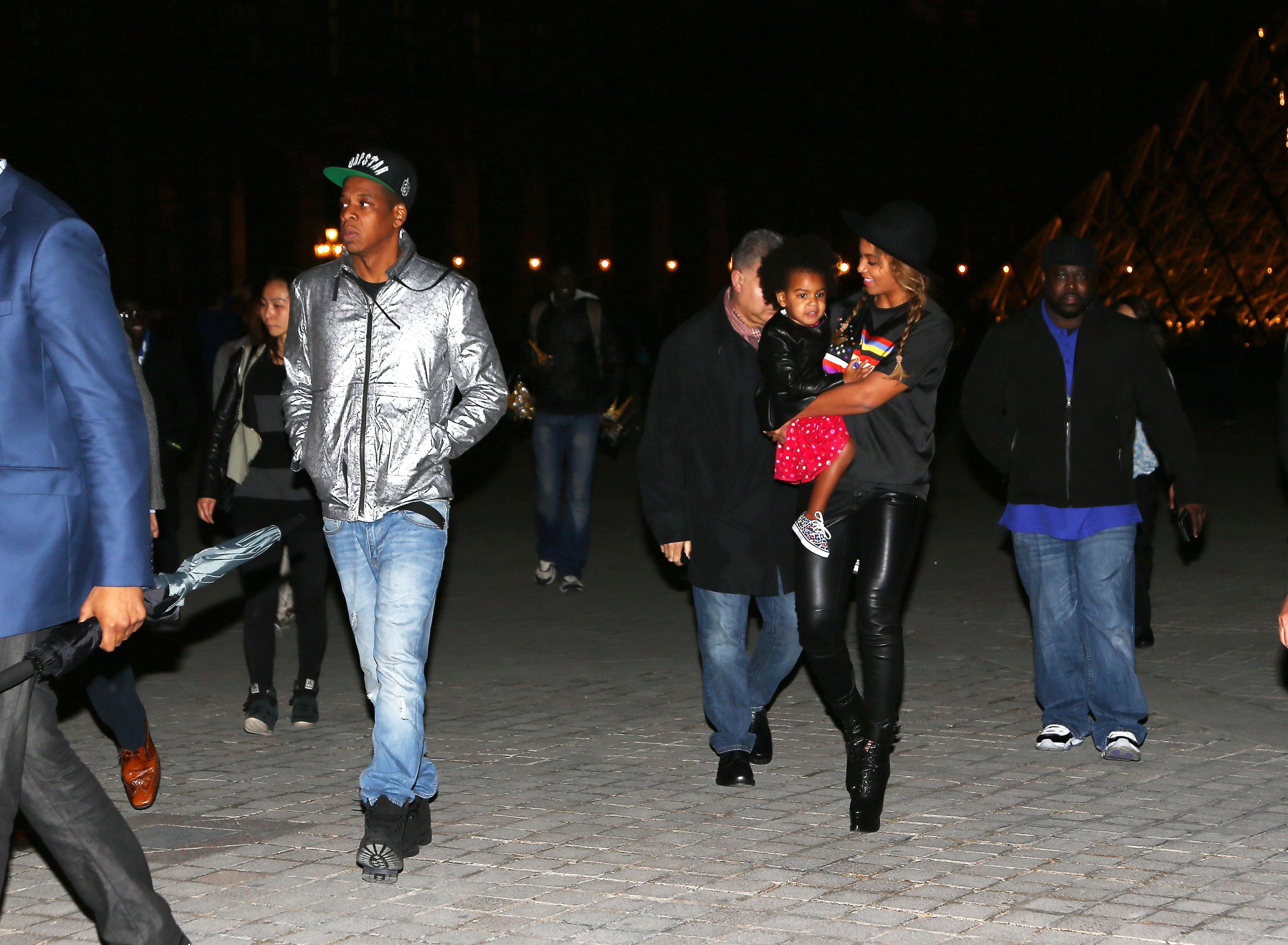 Beyonce Knowles, Jay Z and their daughter Blue Ivy leave Louvres Museum in Paris after a private visit