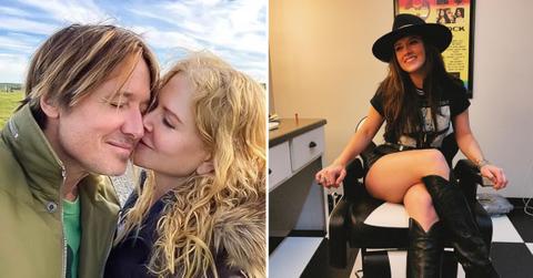 Photo of Keith Urban with Nicole Kidman and a photo of Maggie Baugh