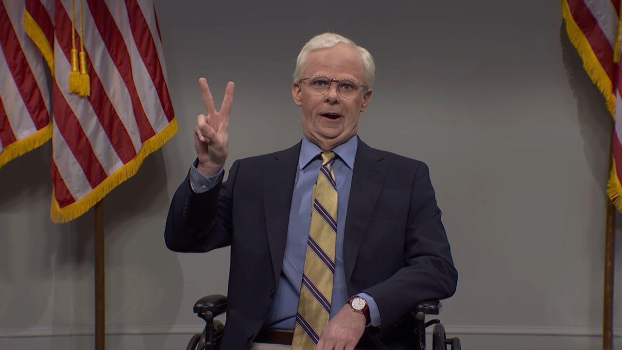 Image of Mikey Day portrayed Mitch McConnell in another awkward campaign ad moment.