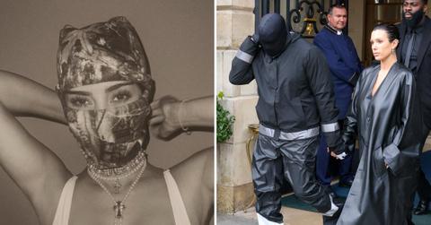 Photo of Kim Kardashian and a photo of Kanye West with Bianca Censori