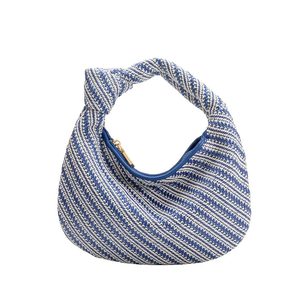 melie biancocher blue raffia small top handle bag