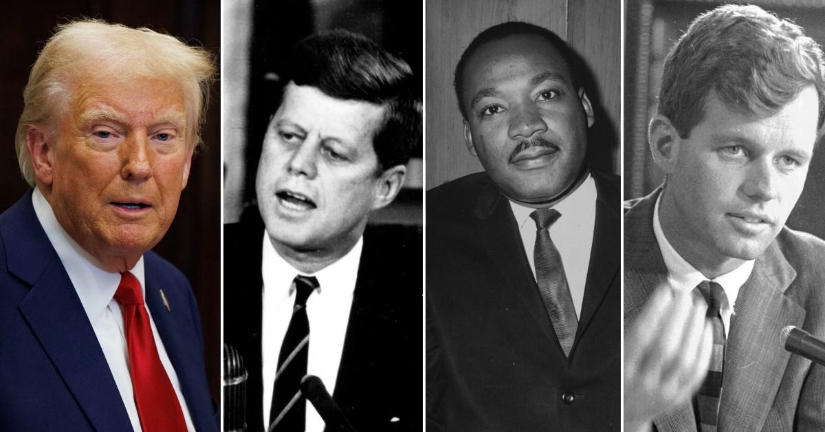 Split photos of Donald Trump, JFK, Martin Luther King Jr. and RFK.