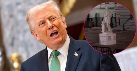 photo of Donald Trump and statue.