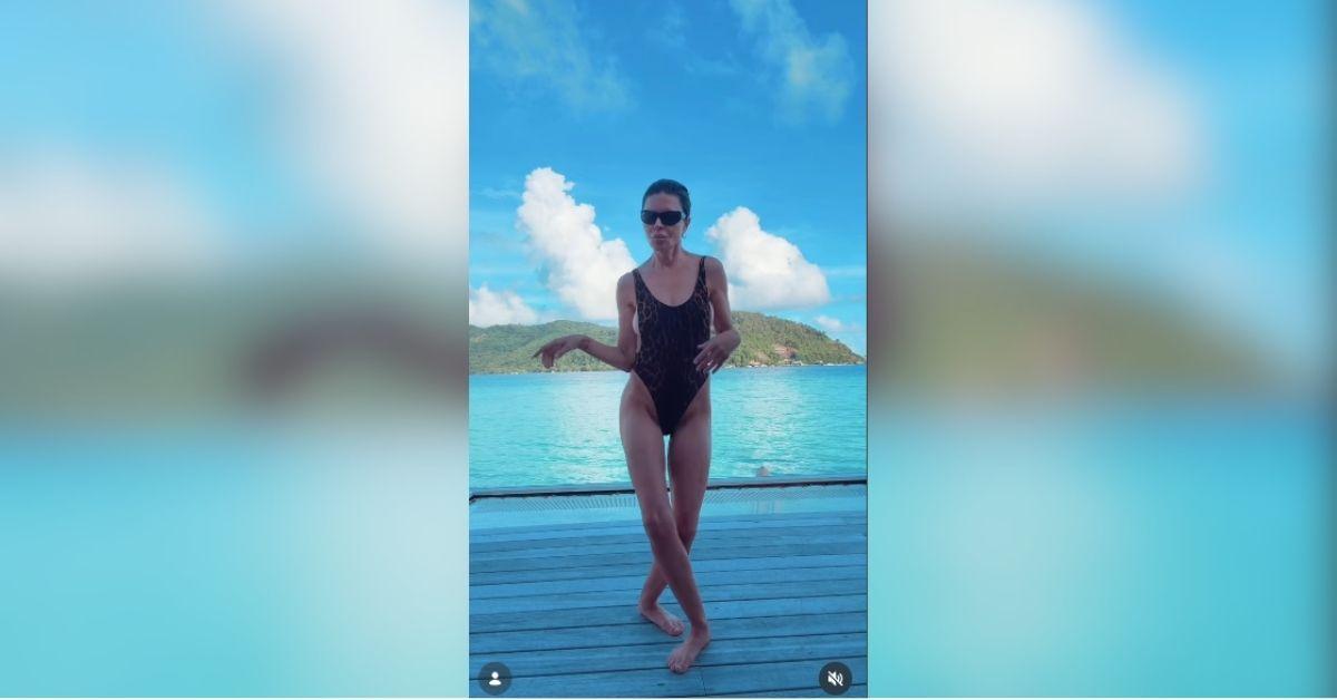 image of Lisa Rinna shared a beach dance video on Instagram.