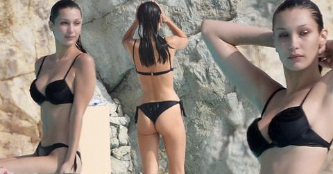 bella hadid sexy black bikini vacation photos