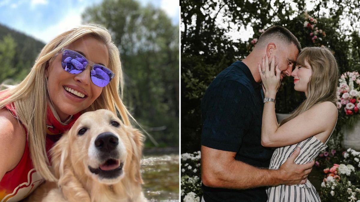 Split photo of Tavia Hunt, Travis Kelce and Taylor Swift.