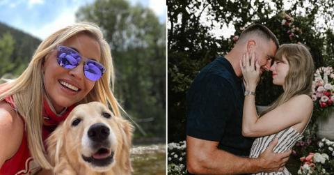 Split photo of Tavia Hunt, Travis Kelce and Taylor Swift.
