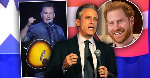 Jon Stewart Bruce Springsteen at Stand Up for Heroues, inset of Prince Harry
