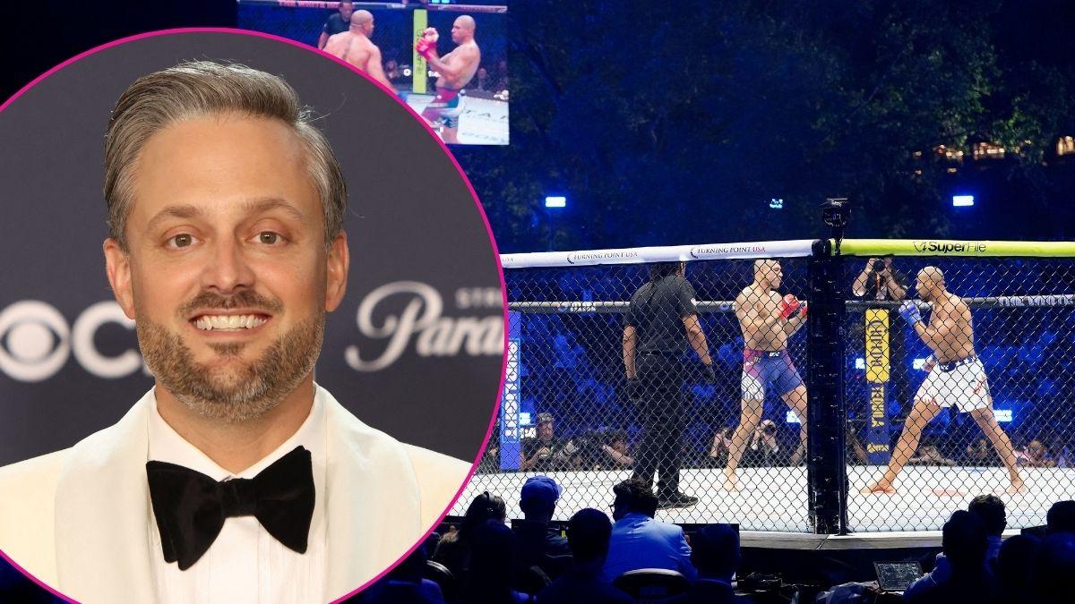 Composite photo of Nate Bargatze and the UFC fight at the White House.