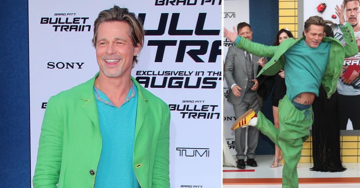 Brad Pitt Galavants Around 'Bullet Train' Premiere In Mint Green Suit