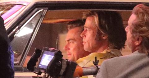 Leonardo dicaprio brad pitt on set