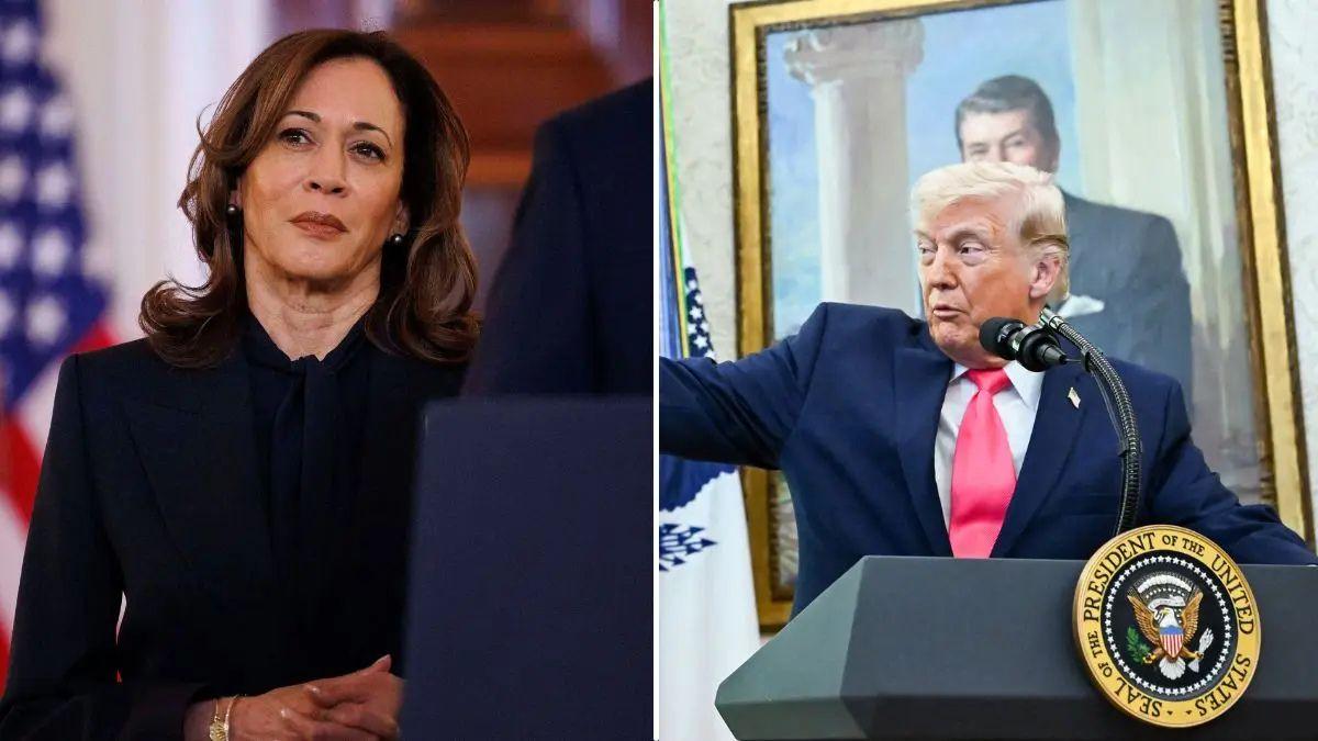 Photo of Kamala Harris mocked Donald Trump with a 'mob boss' impression.