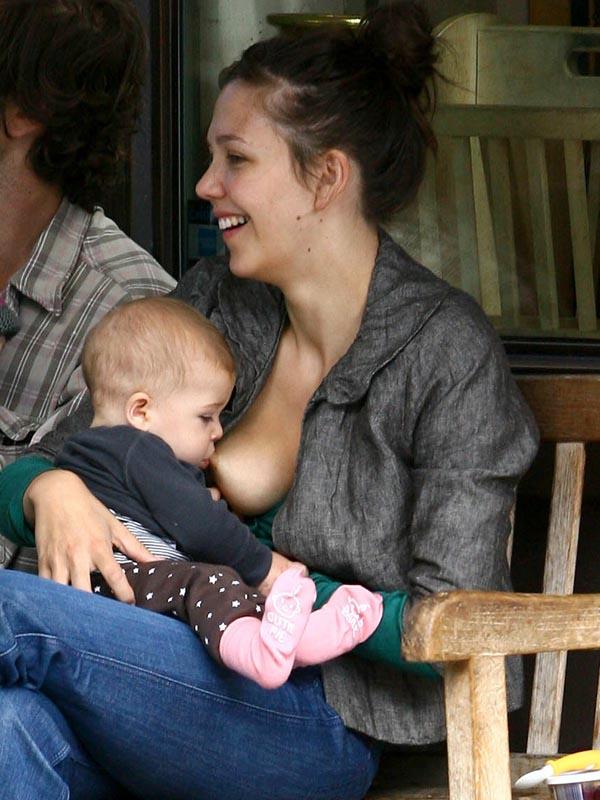 Maggie Gyllenhaal breastfeeding Ramona in NYC