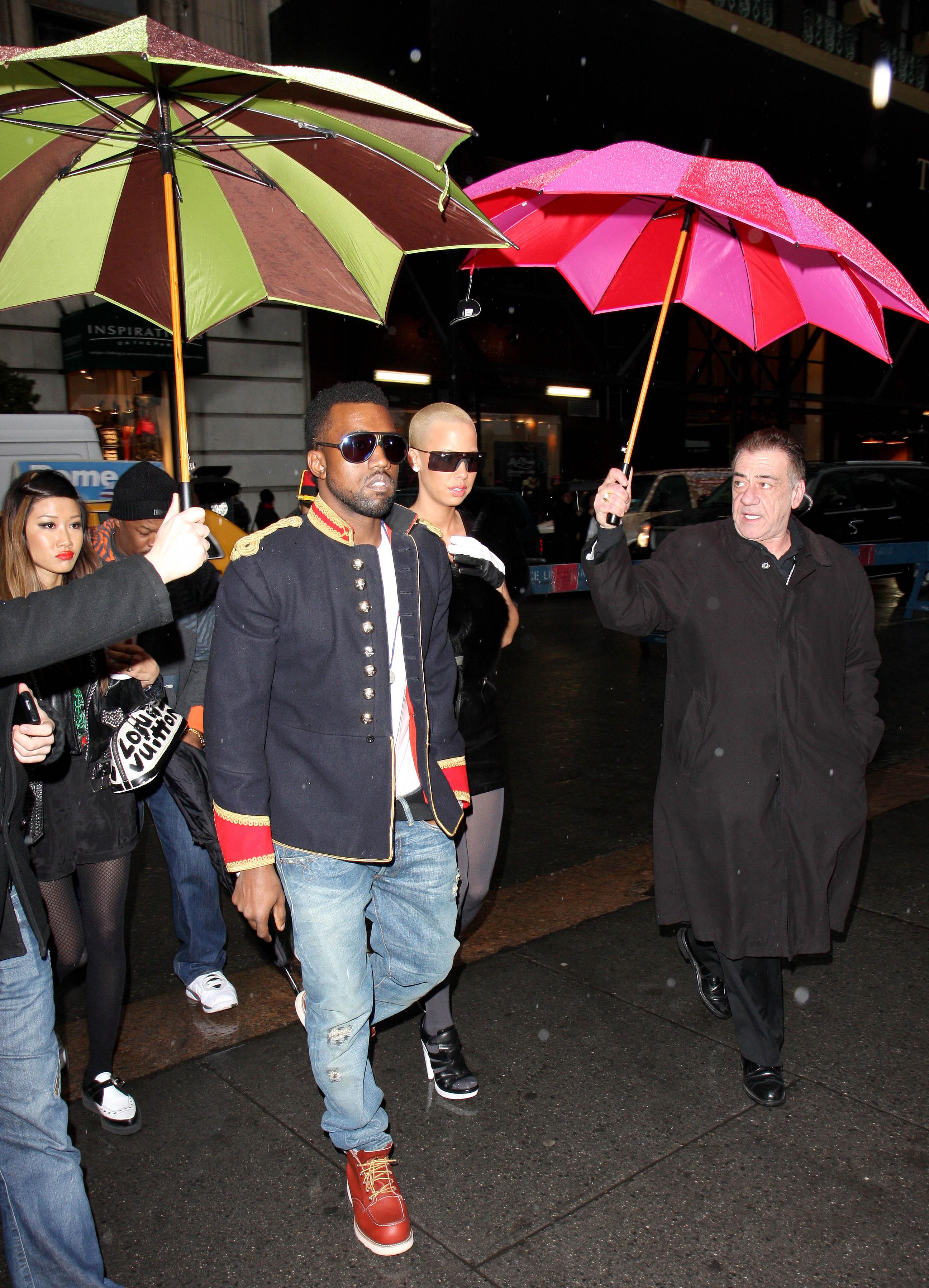 Kanye West with Amber Rose arriving to Philip Lim in NYC