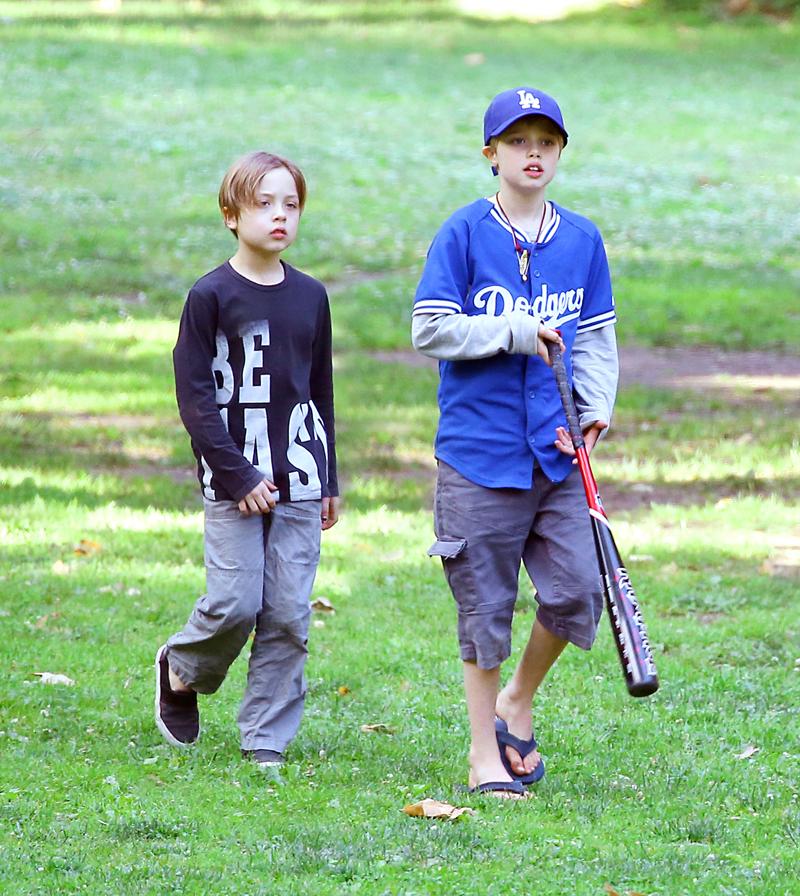 EXCLUSIVE: *PREMIUM RATES APPLY, MUST AGREE FEES* Angelina Jolie and Brad Pitt&#8217;s three biological children play at the park with uncle James Haven on September 18