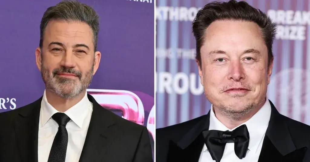 Composite photo of Jimmy Kimmel and Elon Musk