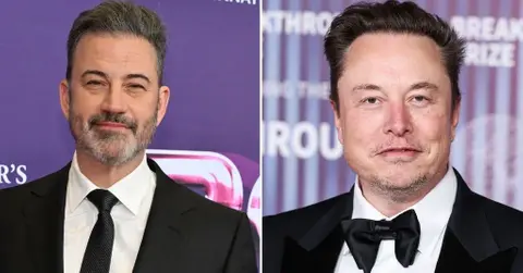 Composite photo of Jimmy Kimmel and Elon Musk