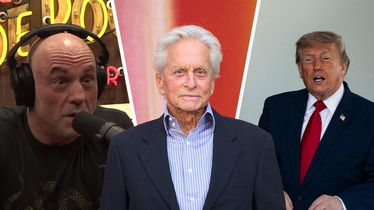Image of Joe Rogan,Michael Douglas, and Donald Trump